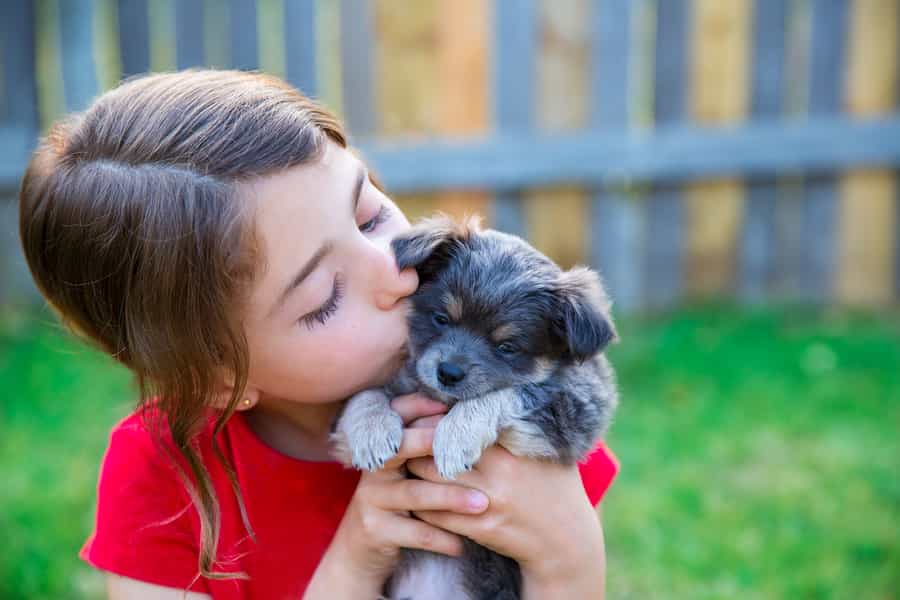 girl and puppy