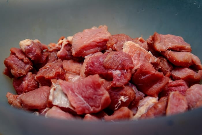 raw meat cut into small peices